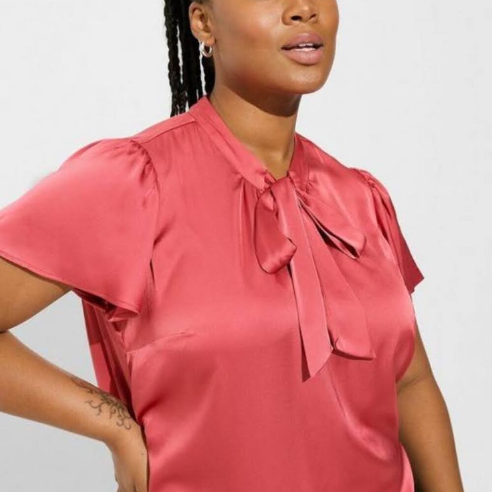Torrid Cap Sleeve Satin Tie Front Blouse Plus Size 2